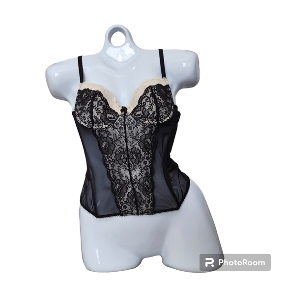 Victorias Secret Underwire Black Sheer Lace Side Zip Lingerie Bustier Corset 34B - Picture 14 of 16